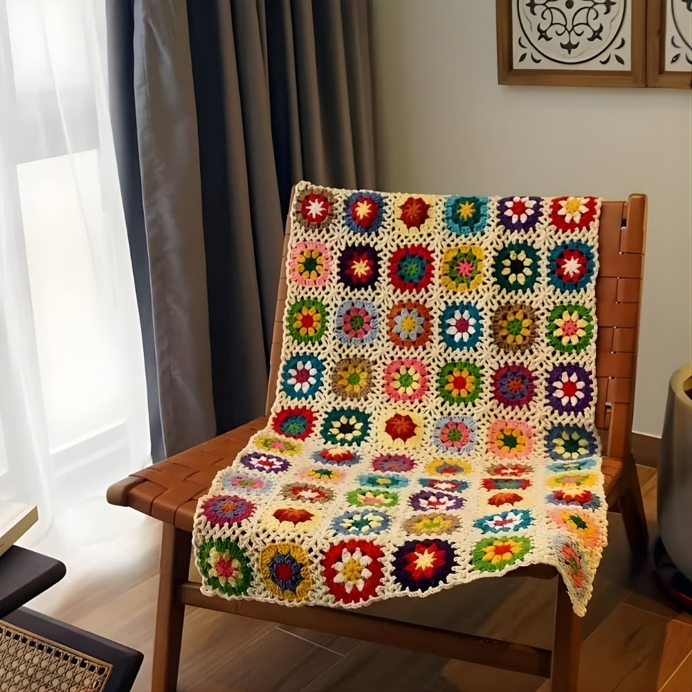 Crochet Throw Blanket Handmade Floral Soft - Image 9