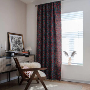 Curtain Panel Cherry Blossom Print Tassel Trim Semi-Blackout