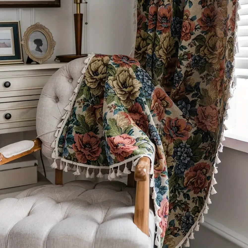 Curtain Panel Floral Jacquard Microfiber Blend Tassels - Image 2