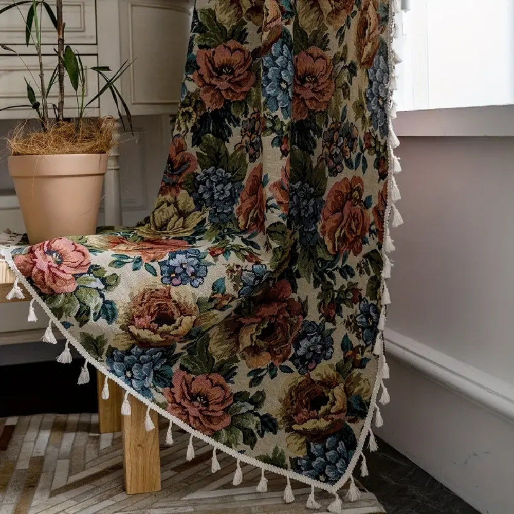 Curtain Panel Floral Jacquard Microfiber Blend Tassels - Image 4