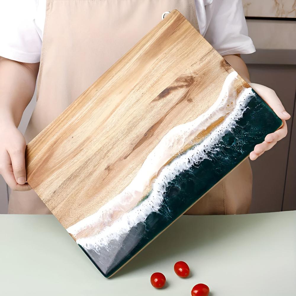 Cutting Board Acacia Wood & Ocean Wave Resin - Image 4