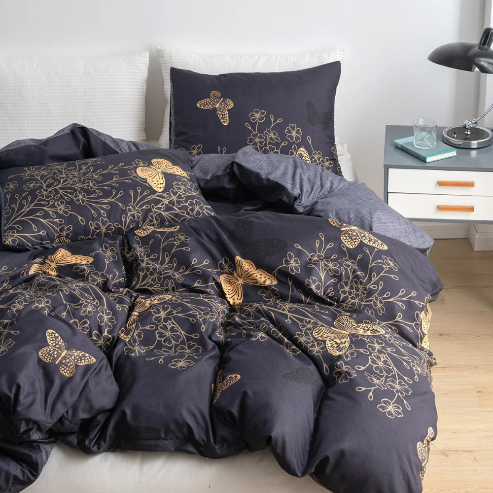 Duvet Cover Set Golden Butterfly Print Cotton-Microfiber - Image 3