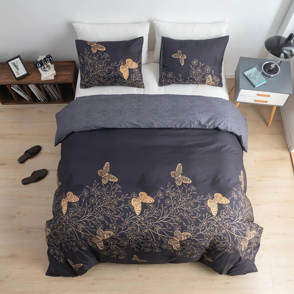 Duvet Cover Set Golden Butterfly Print Cotton-Microfiber - Image 4