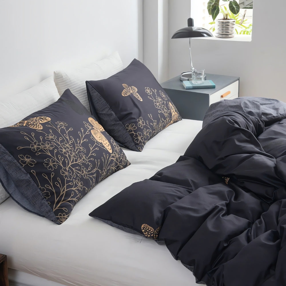 Duvet Cover Set Golden Butterfly Print Cotton-Microfiber - Image 5