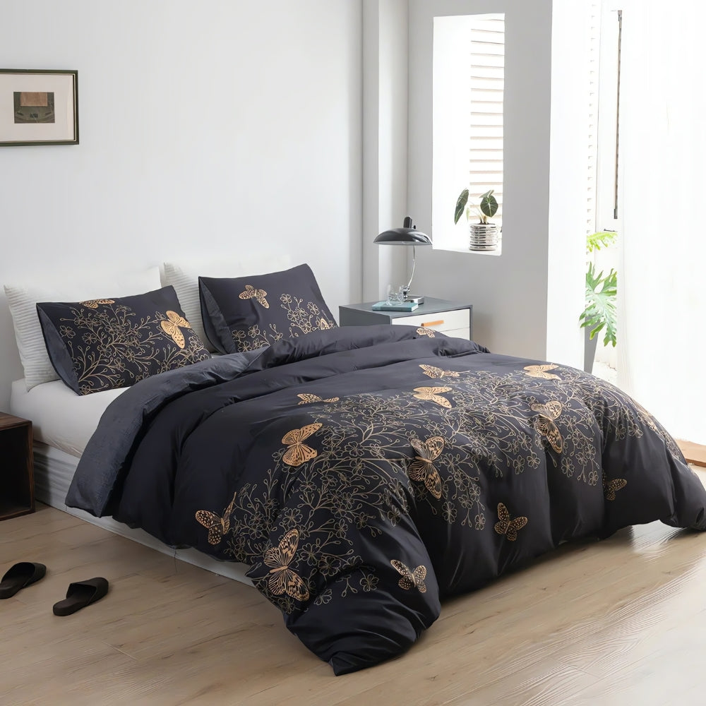 Duvet Cover Set Golden Butterfly Print Cotton-Microfiber - Image 6