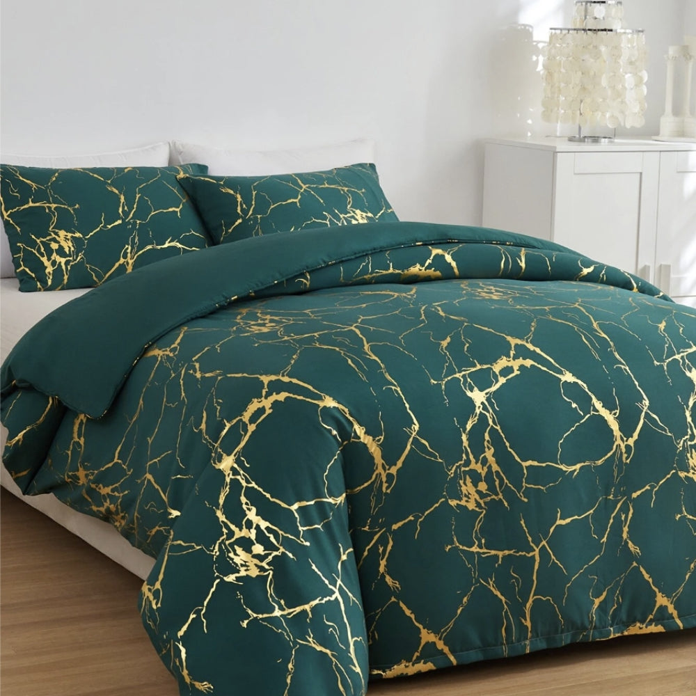 Duvet Cover Set Marble Pattern Microfiber Cotton Blend - Image 2