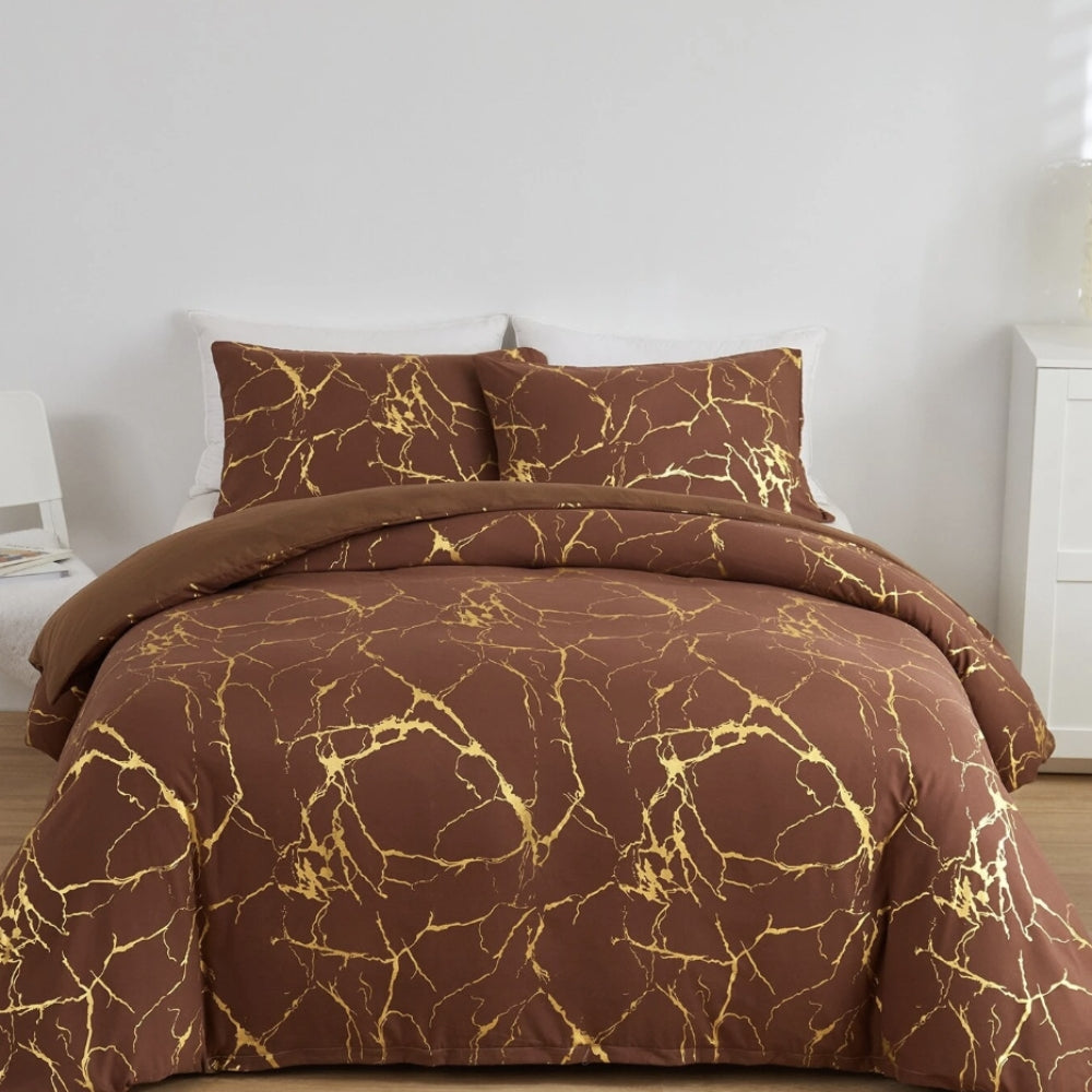 Duvet Cover Set Marble Pattern Microfiber Cotton Blend - Image 3