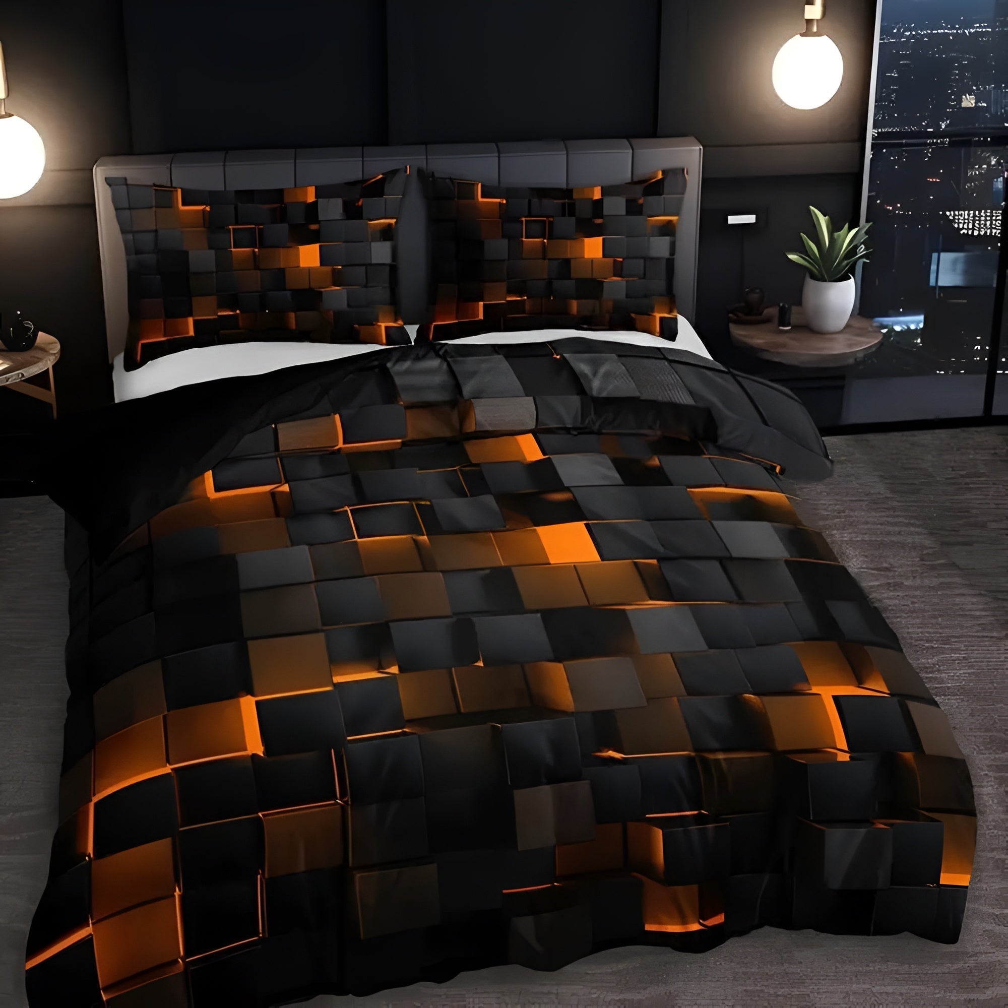 Duvet Cover Set Microfiber Cotton Neon 3D Grid - Image 4