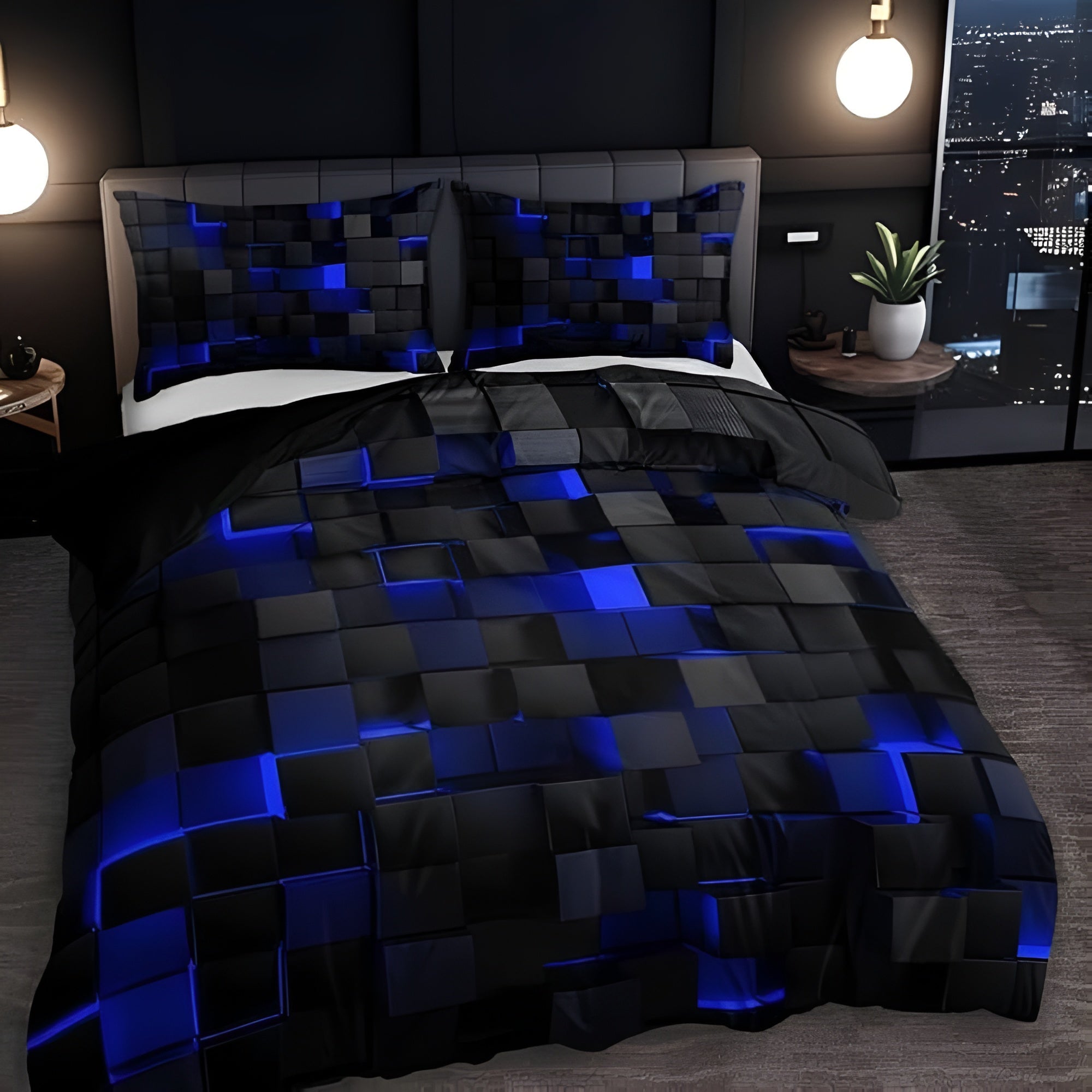 Duvet Cover Set Microfiber Cotton Neon 3D Grid - Image 5