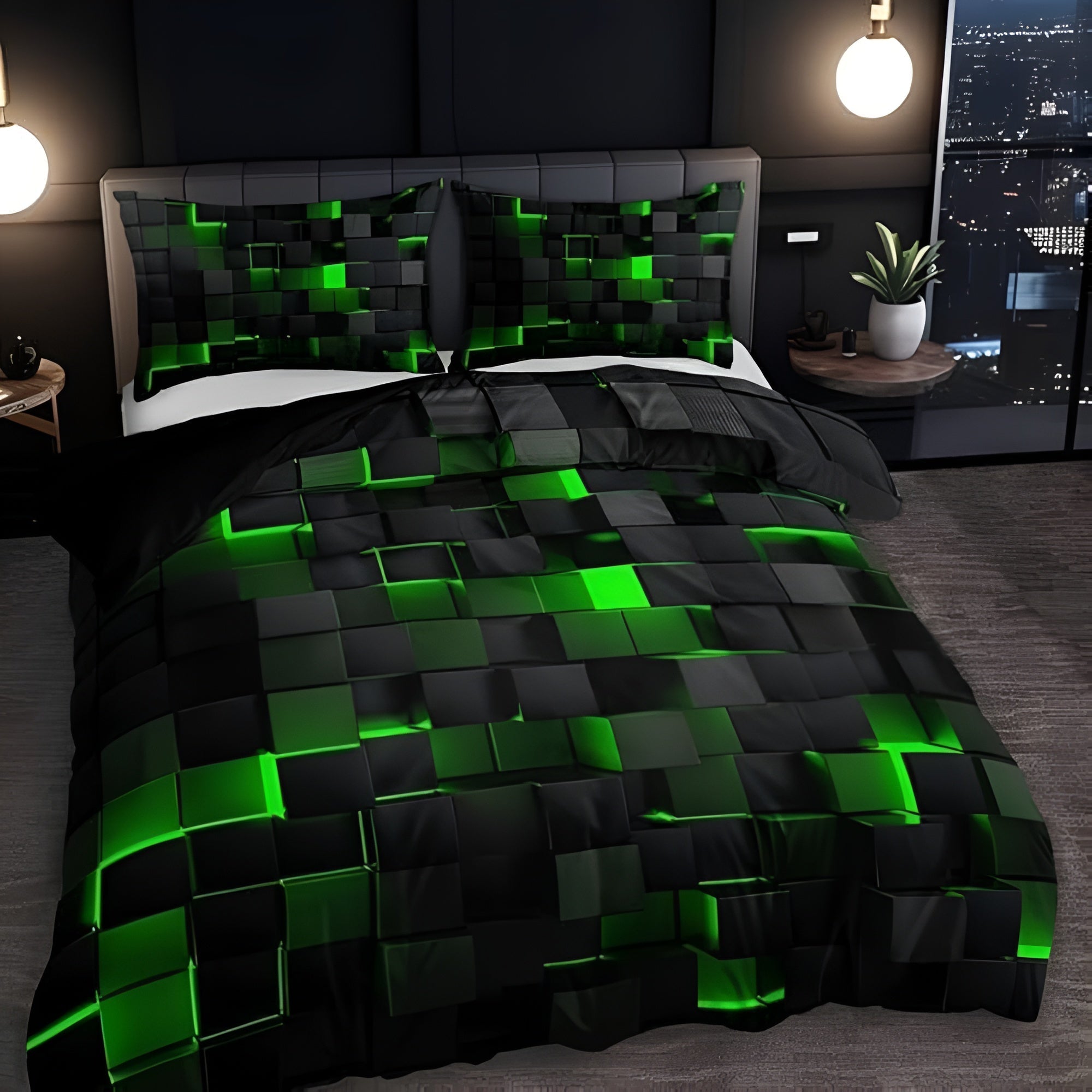 Duvet Cover Set Microfiber Cotton Neon 3D Grid - Image 6