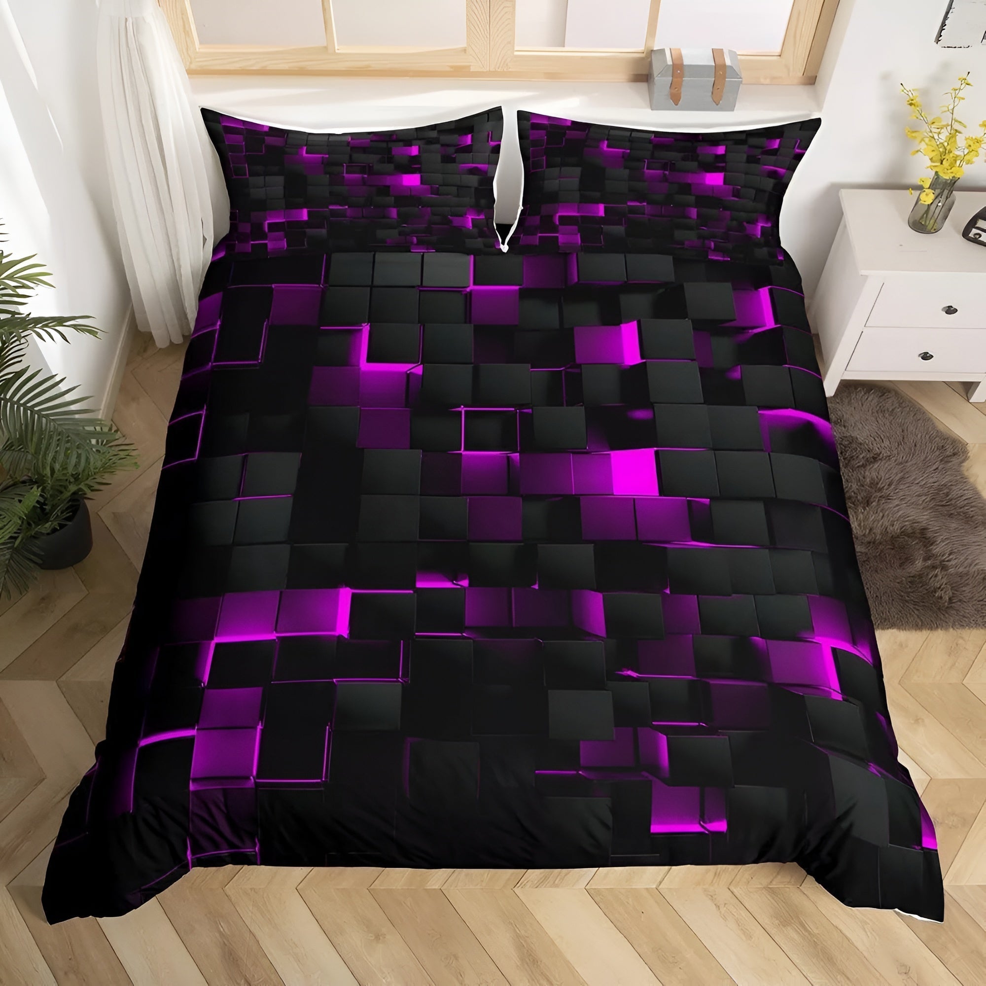 Duvet Cover Set Microfiber Cotton Neon 3D Grid - Image 7