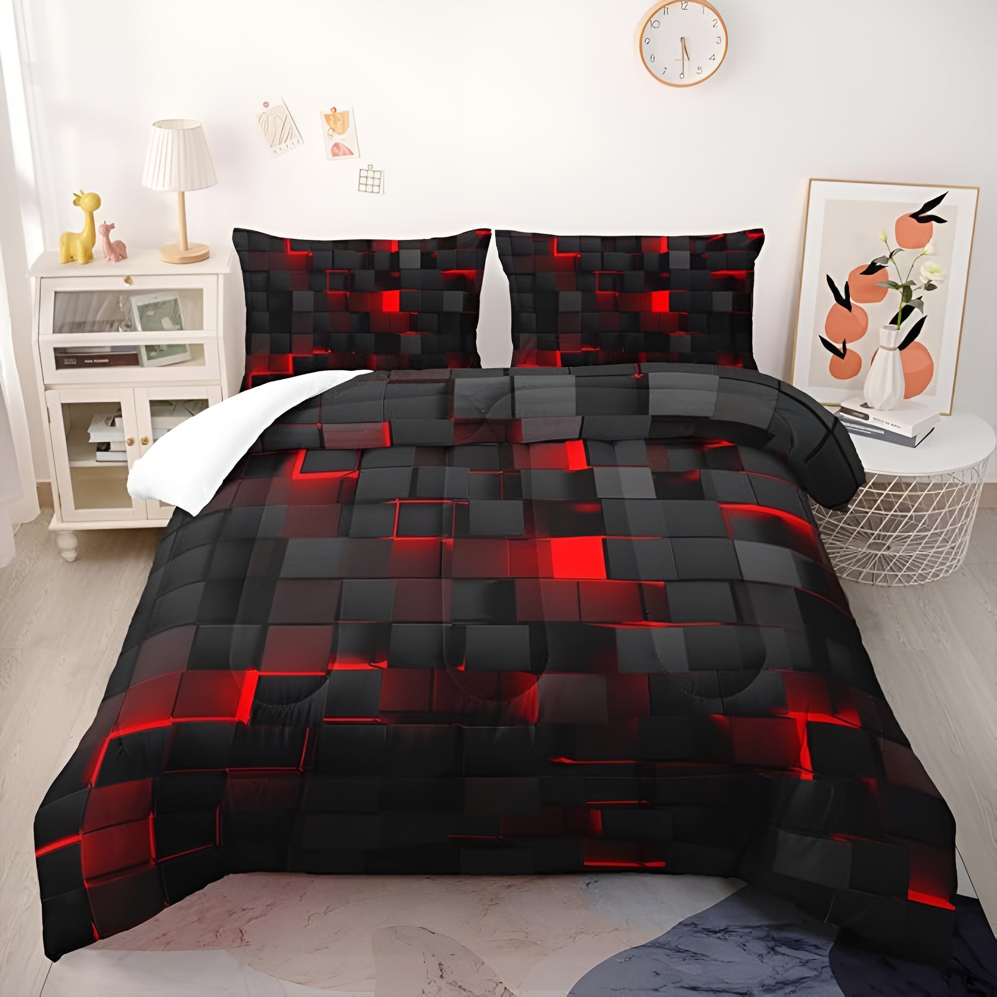 Duvet Cover Set Microfiber Cotton Neon 3D Grid - Image 8