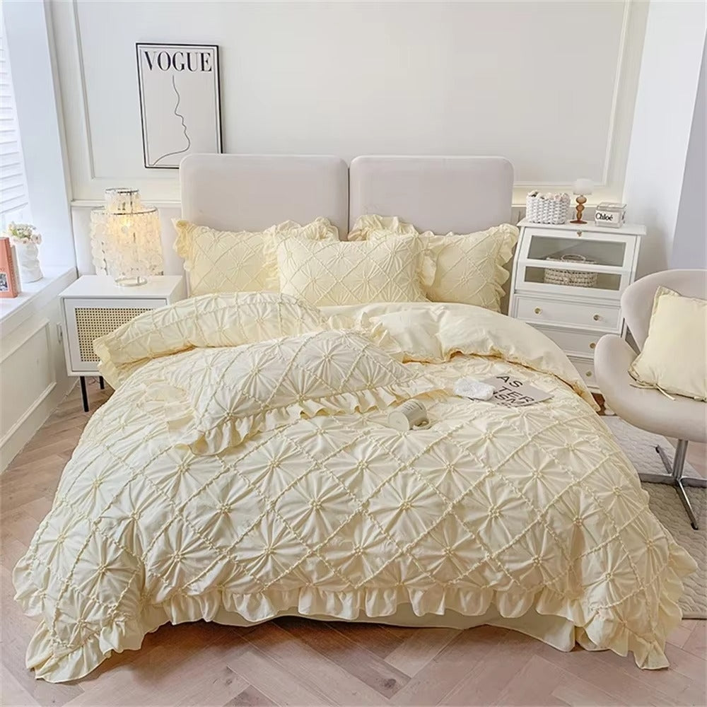 Duvet Cover Set Pinch Pleat Ruffle Cotton Blend - Image 2