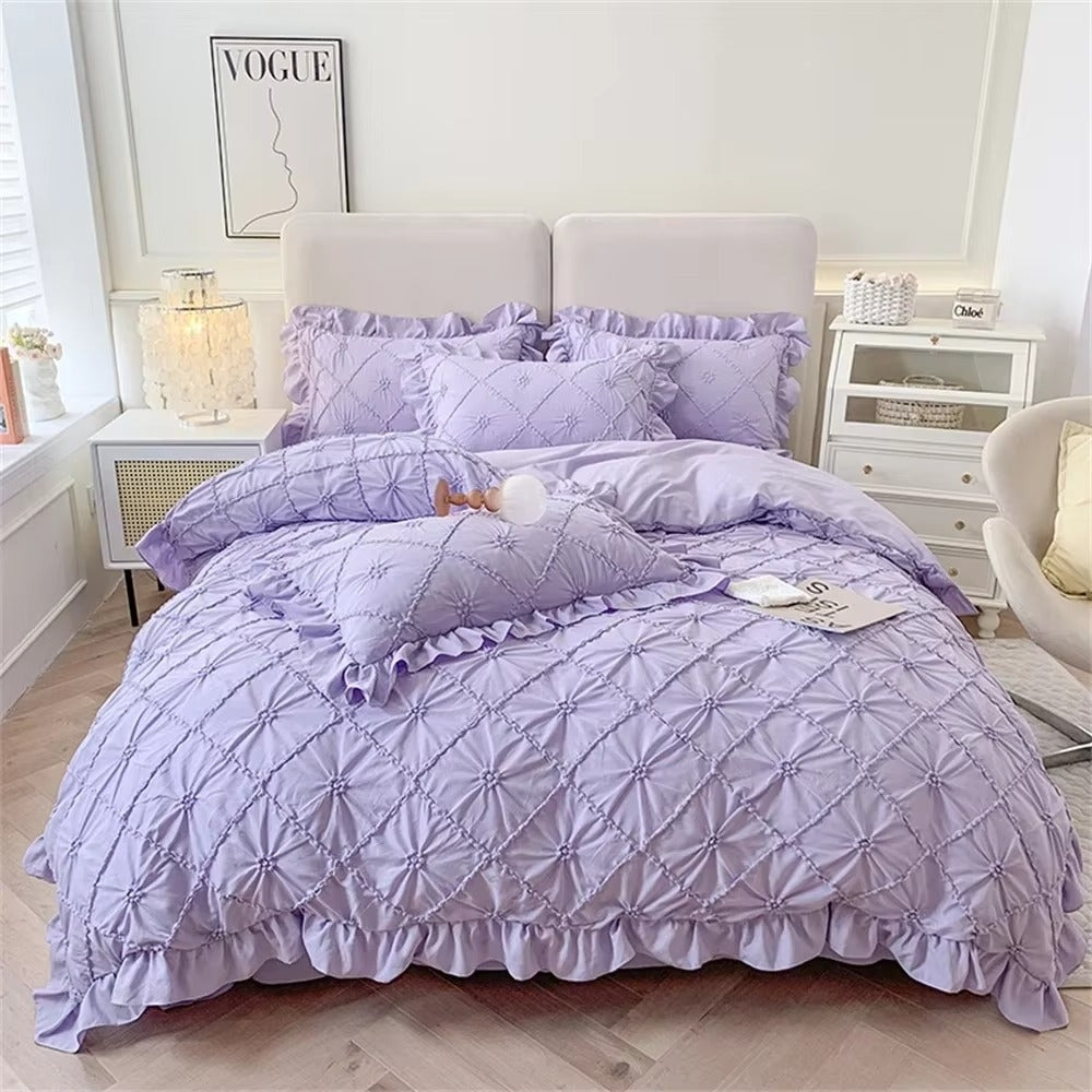Duvet Cover Set Pinch Pleat Ruffle Cotton Blend - Image 3