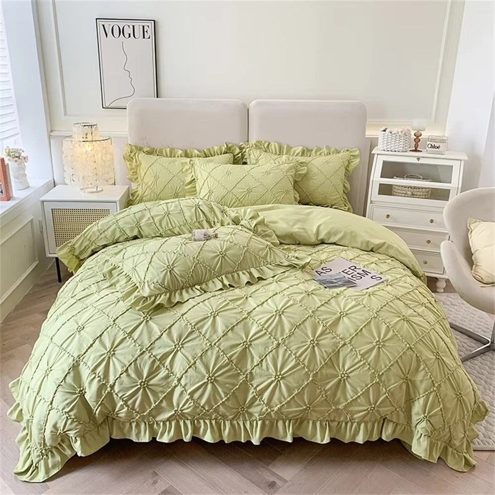 Duvet Cover Set Pinch Pleat Ruffle Cotton Blend - Image 4