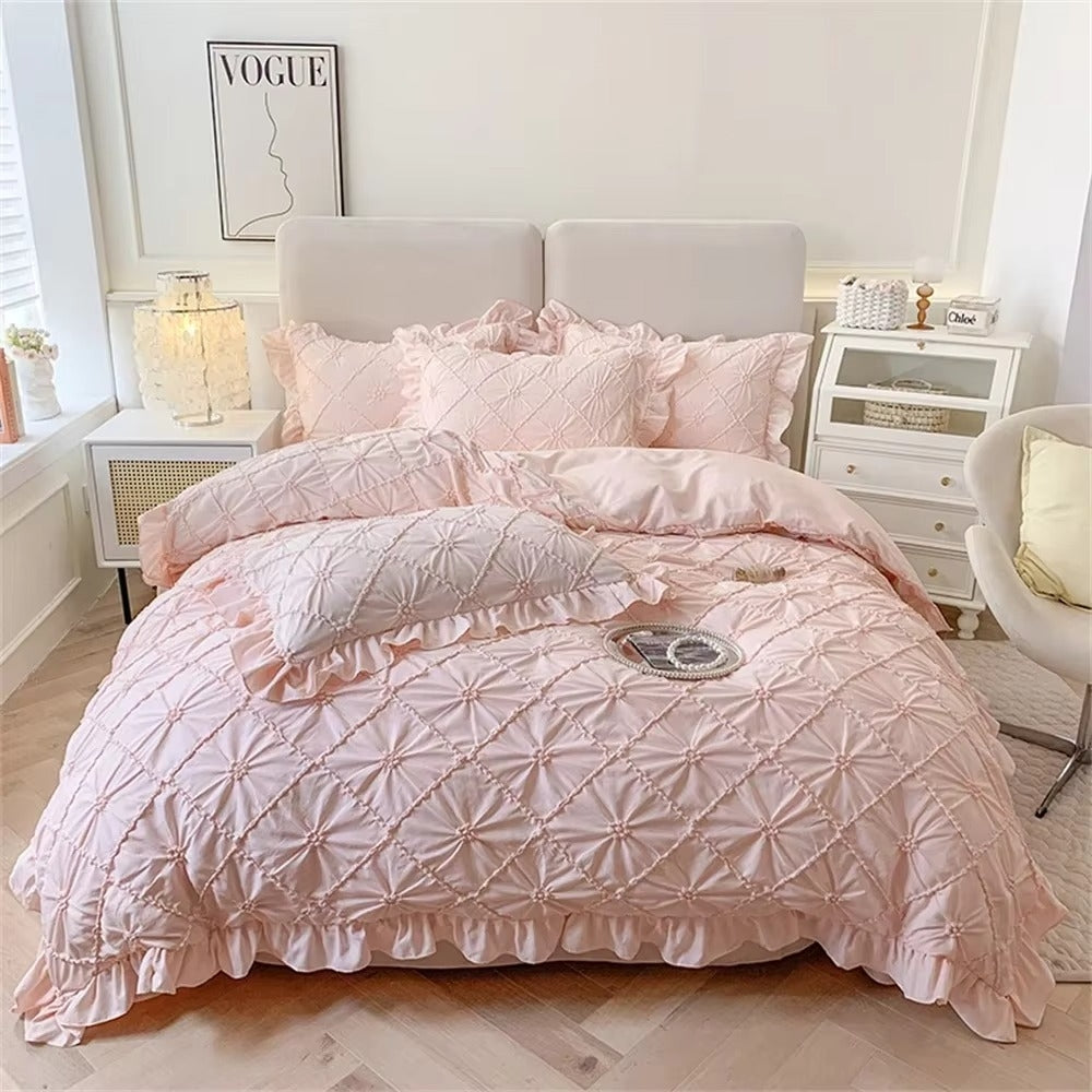Duvet Cover Set Pinch Pleat Ruffle Cotton Blend - Image 6