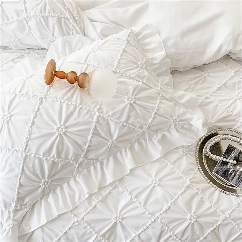 Duvet Cover Set Pinch Pleat Ruffle Cotton Blend - Image 8