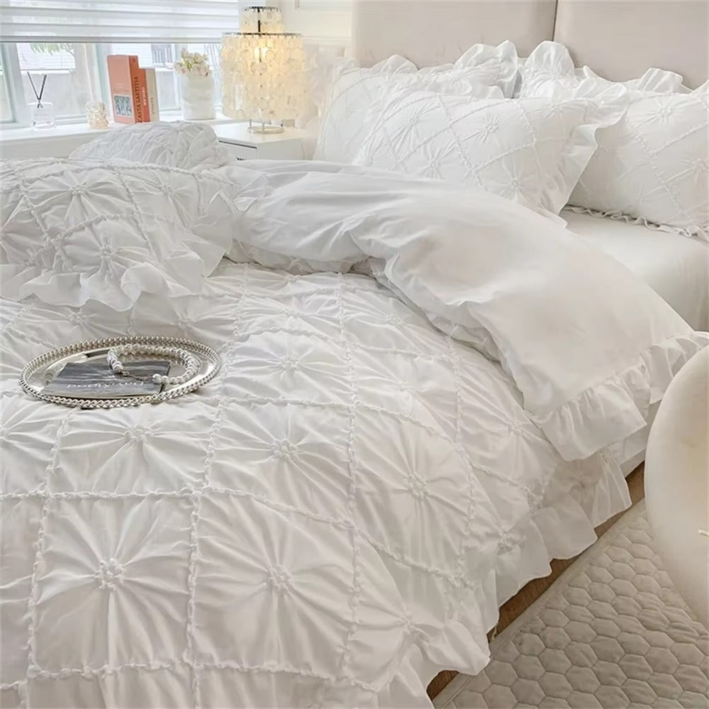 Duvet Cover Set Pinch Pleat Ruffle Cotton Blend - Image 9
