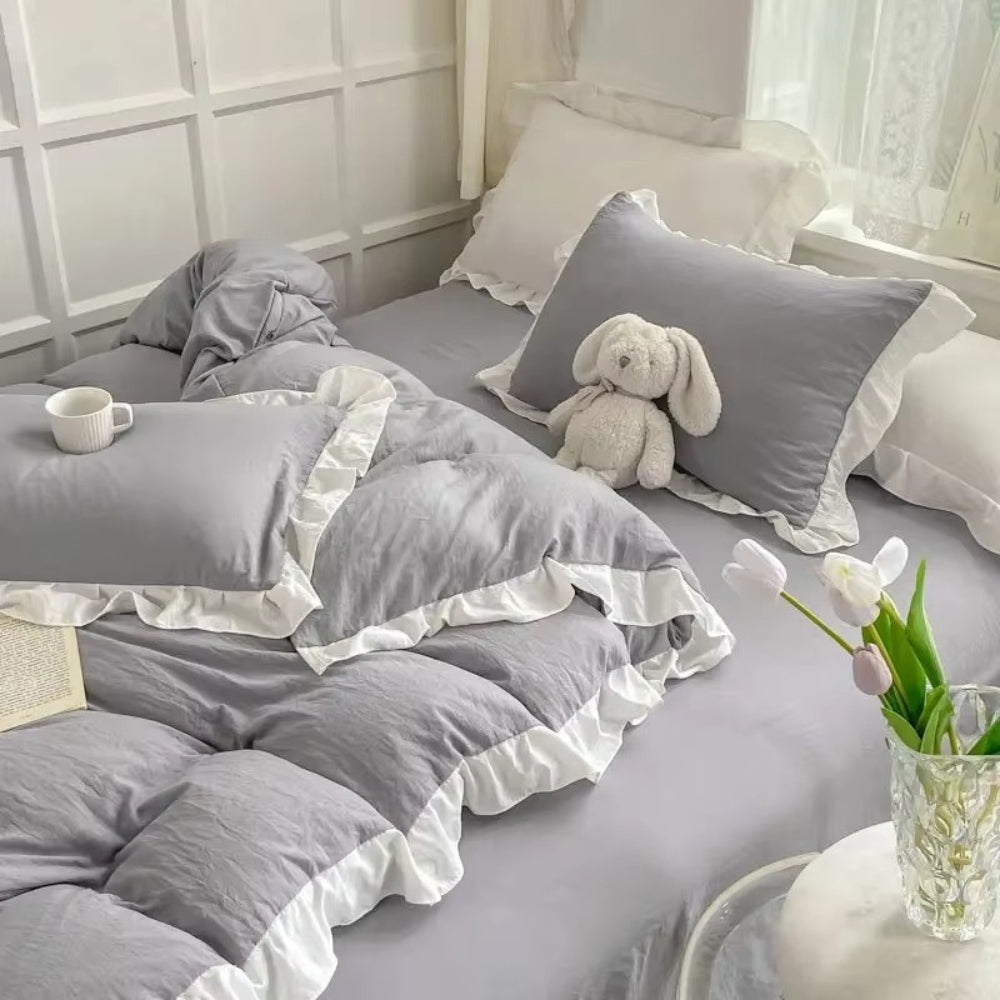 Duvet Cover Set Princess Ruffle Soft Washed Cotton - Image 5