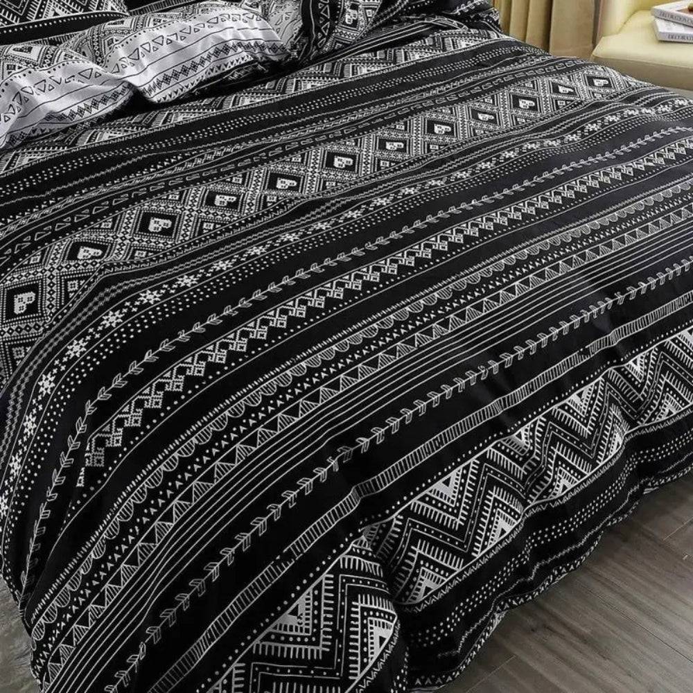 Duvet Cover Set Reversible Monochrome Geometric Microfiber - Image 6