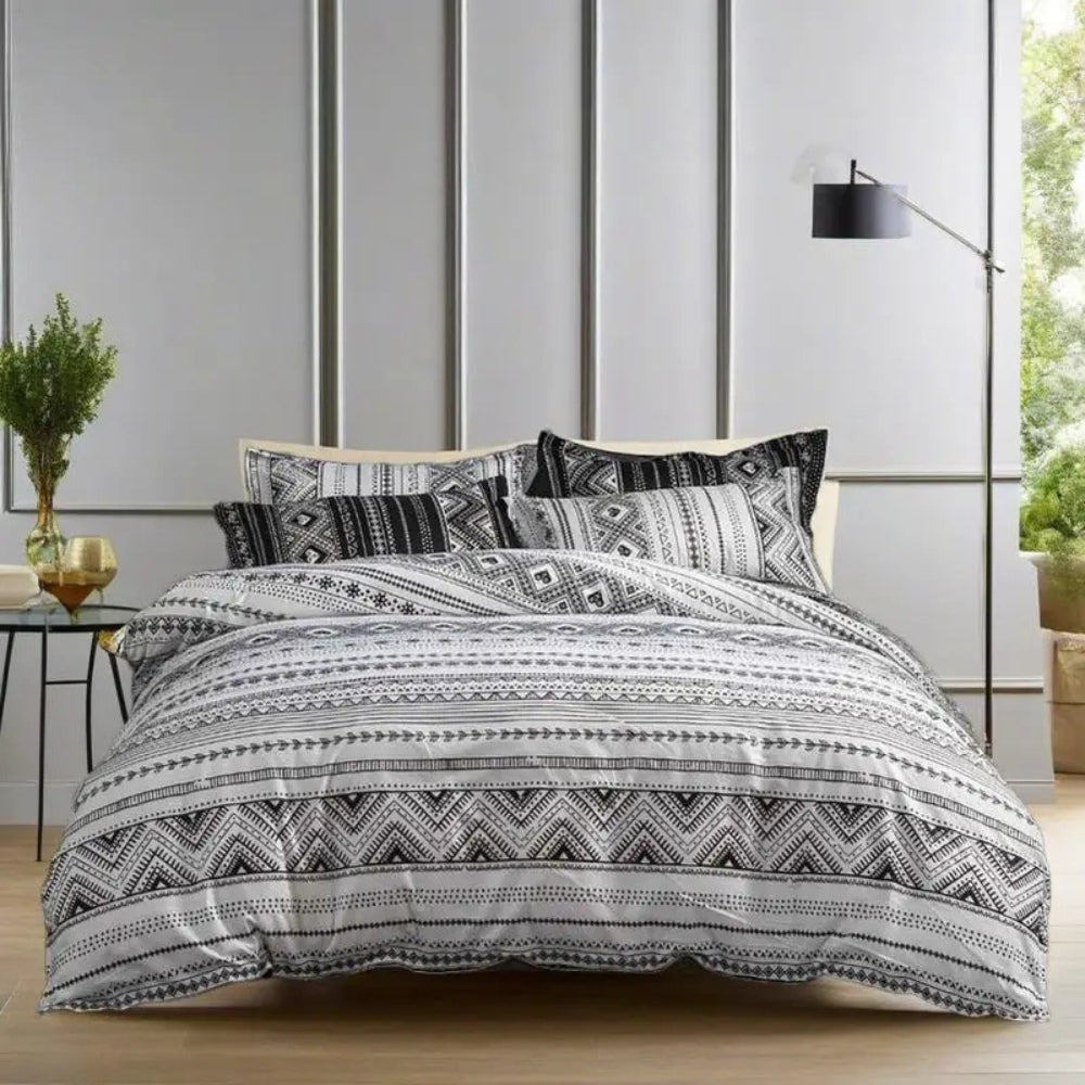 Duvet Cover Set Reversible Monochrome Geometric Microfiber - Image 7
