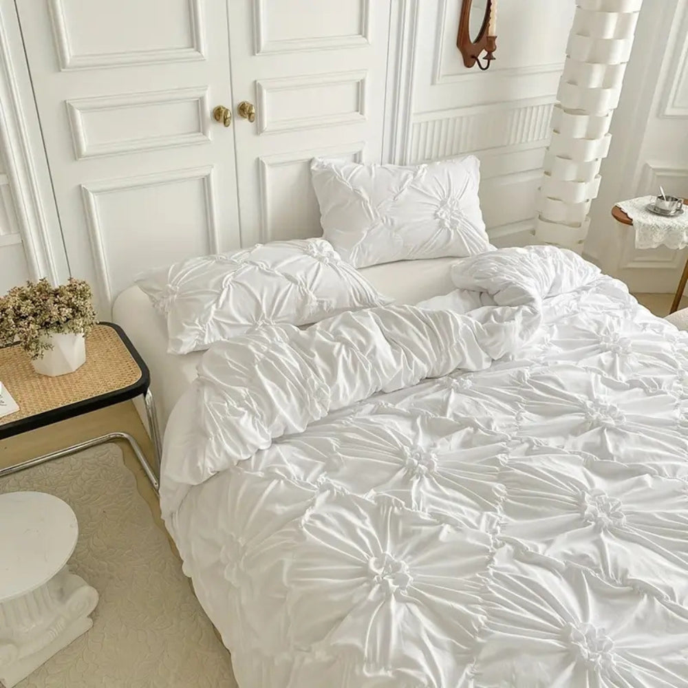 Duvet Cover Set Ruffle Pinch Pleat Zipper & Ties - Image 4