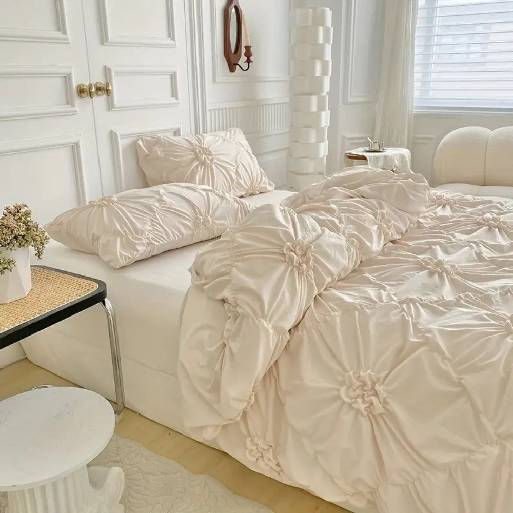 Duvet Cover Set Ruffle Pinch Pleat Zipper & Ties - Image 5
