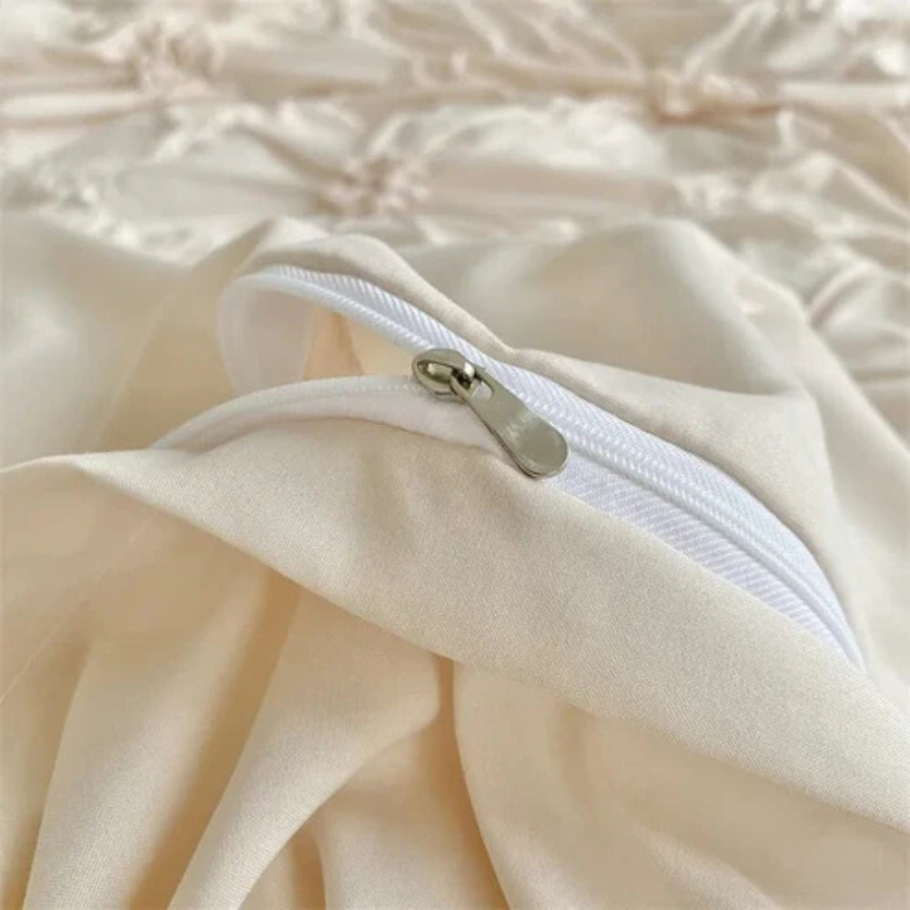 Duvet Cover Set Ruffle Pinch Pleat Zipper & Ties - Image 7