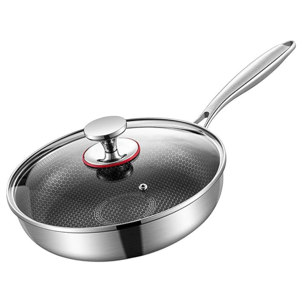 Frying Pan Three-Layer Stainless Steel Induction Compatible Cool-Touch Handle - Image 5