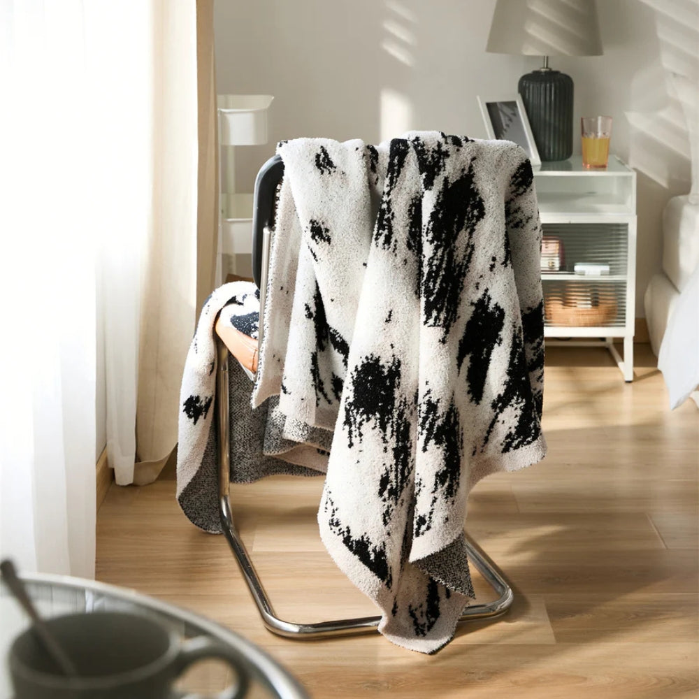Fuzzy Knit Throw Blanket Cotton Microfiber Black & White - Image 2