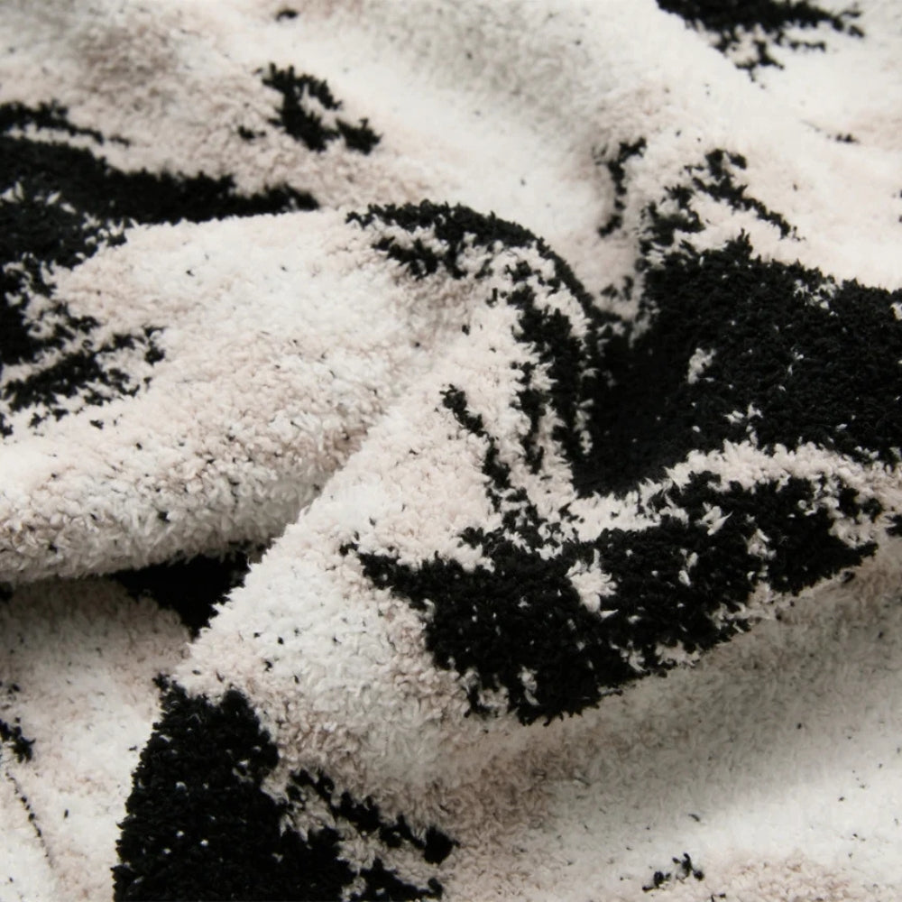 Fuzzy Knit Throw Blanket Cotton Microfiber Black & White - Image 7