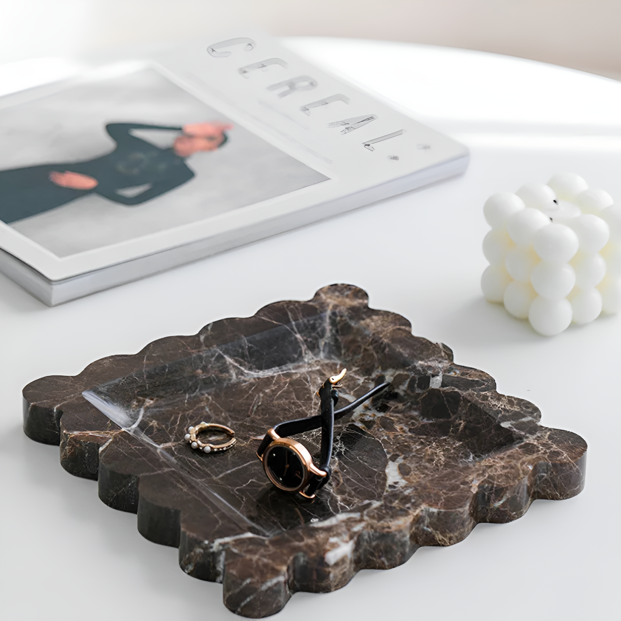 Jewelry Tray Handcrafted Scalloped Marble - Image 11