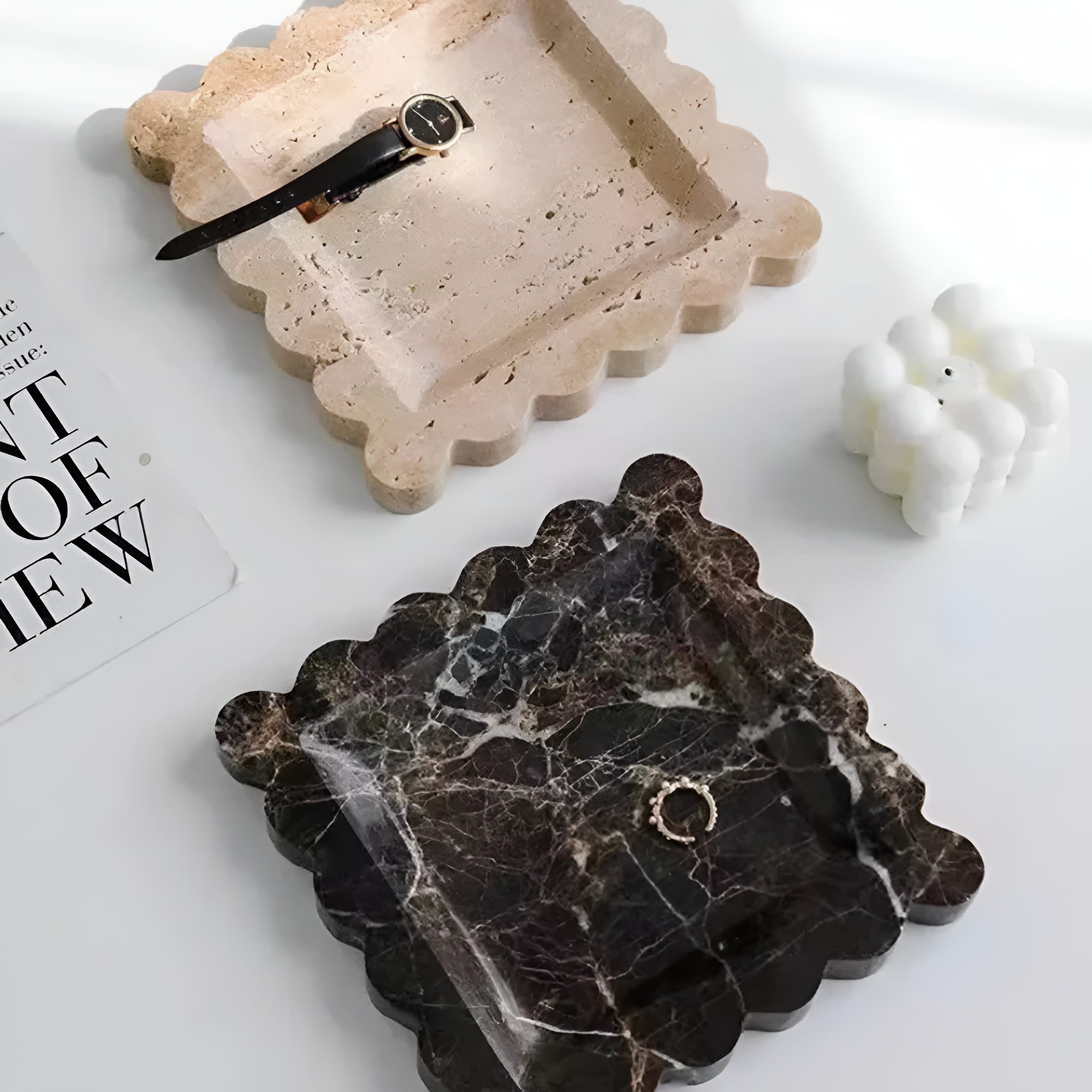 Jewelry Tray Handcrafted Scalloped Marble - Image 2