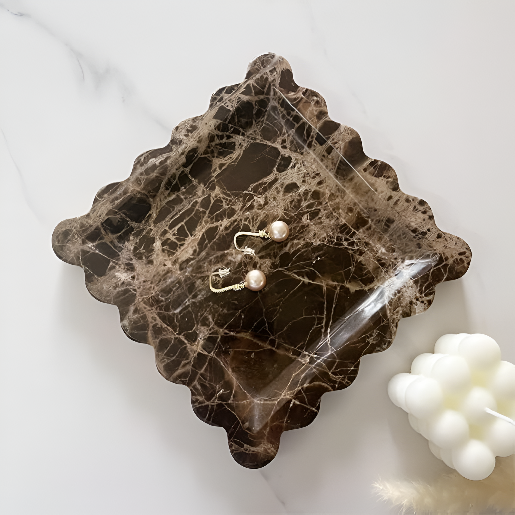 Jewelry Tray Handcrafted Scalloped Marble - Image 5