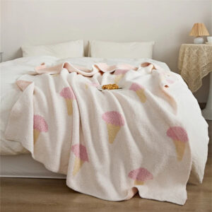 Knit Throw Blanket Ice Cream Pattern Velvety Microfiber OEKO-TEX