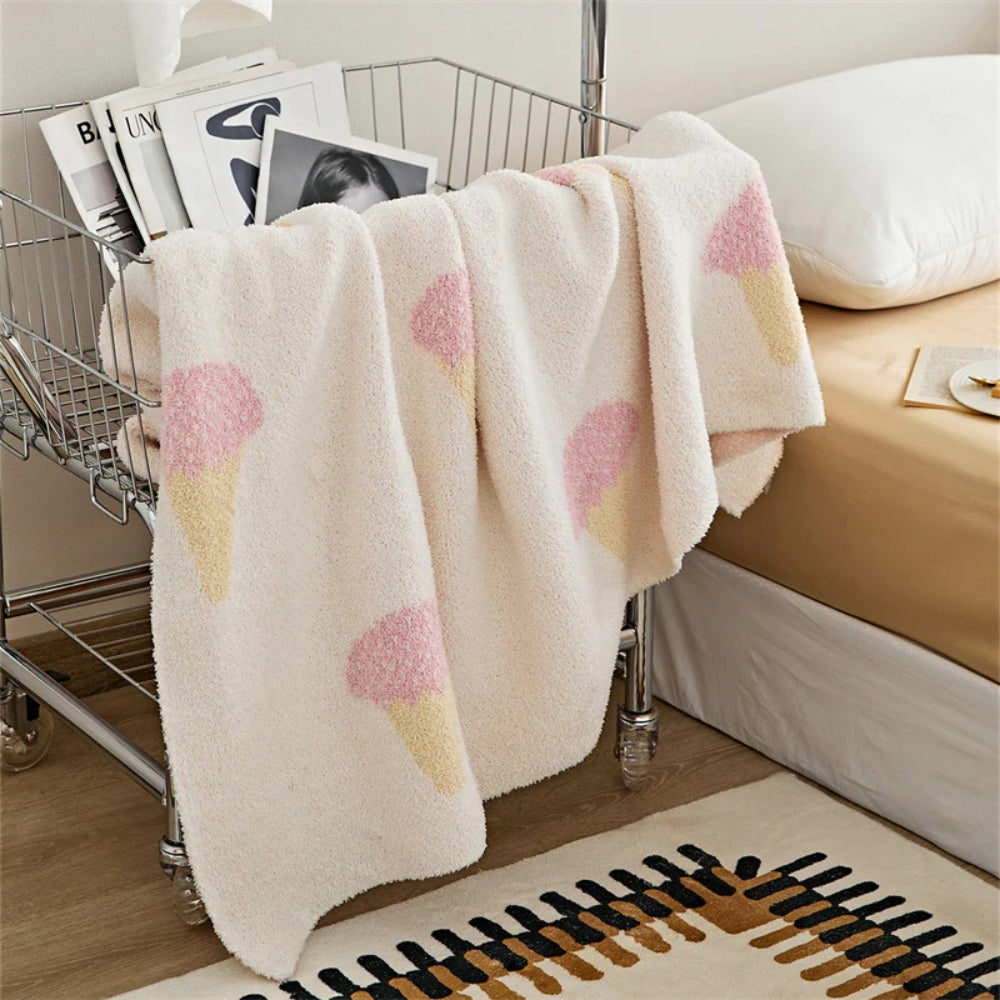 Knit Throw Blanket Ice Cream Pattern Velvety Microfiber OEKO-TEX - Image 2