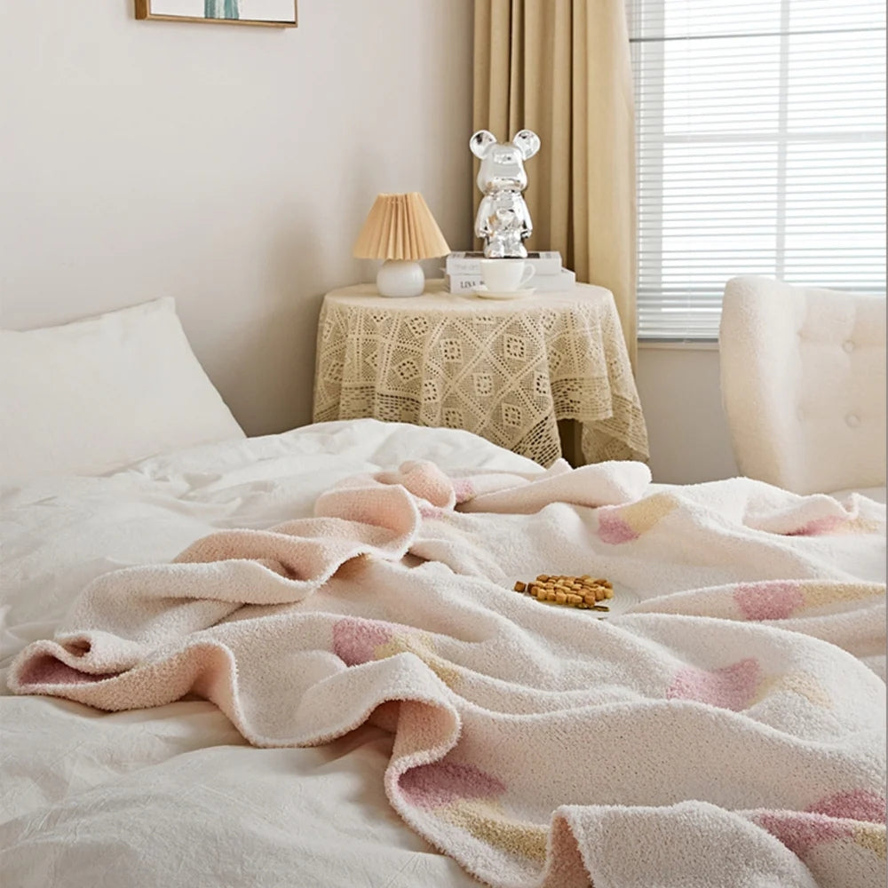 Knit Throw Blanket Ice Cream Pattern Velvety Microfiber OEKO-TEX - Image 3