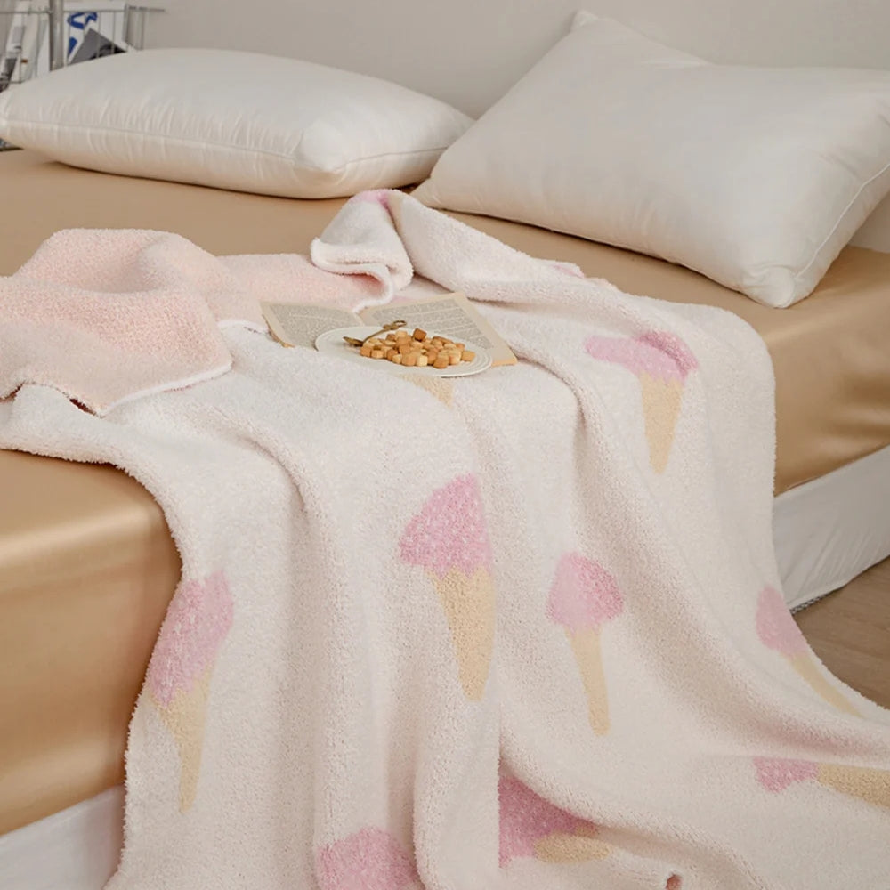 Knit Throw Blanket Ice Cream Pattern Velvety Microfiber OEKO-TEX - Image 5