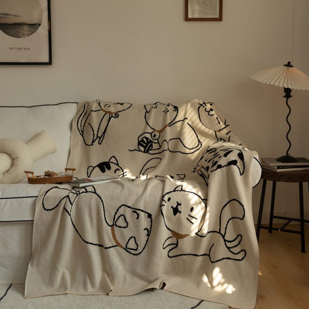 Nap Blanket 100% Cotton Jacquard Cat Pattern - Image 2