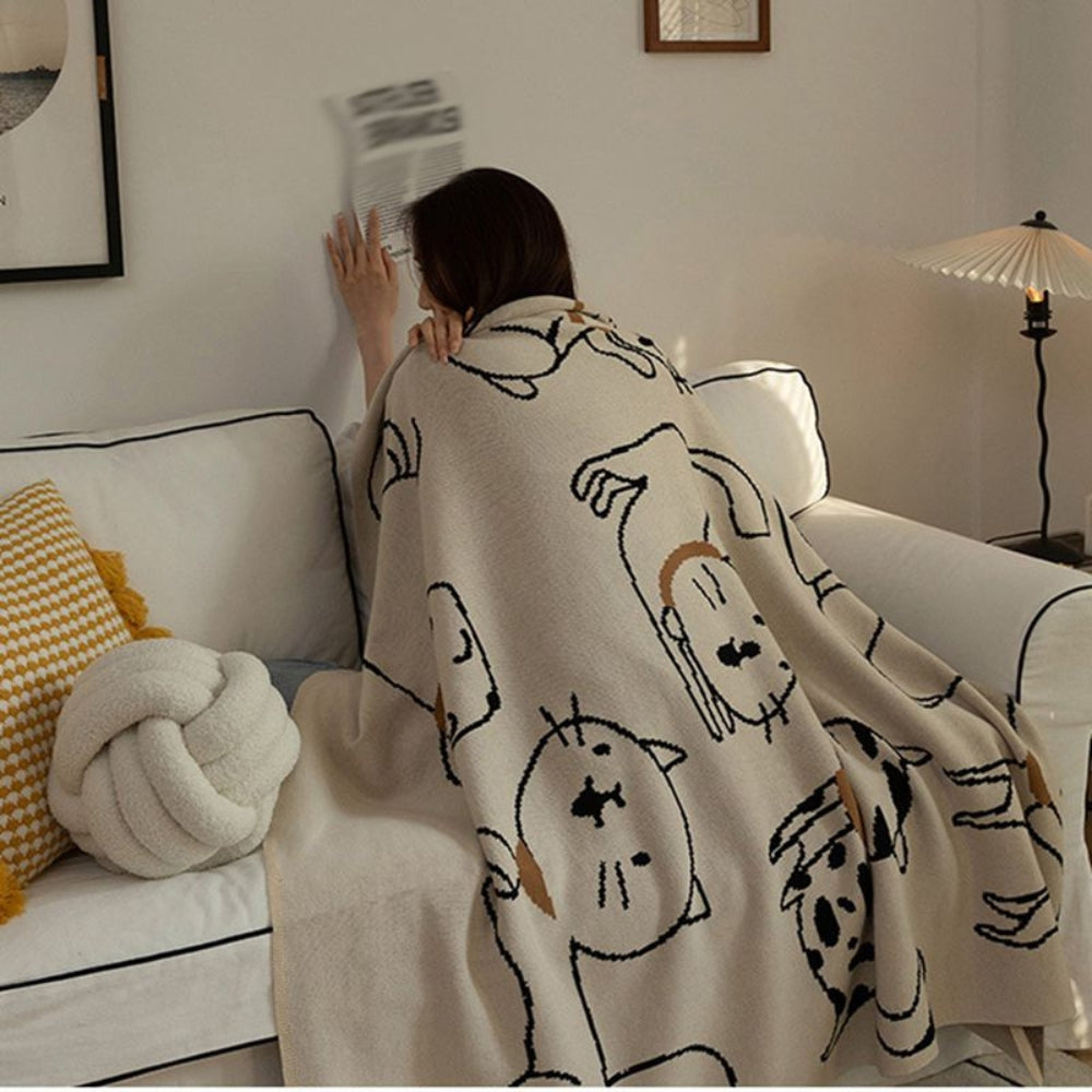 Nap Blanket 100% Cotton Jacquard Cat Pattern - Image 4