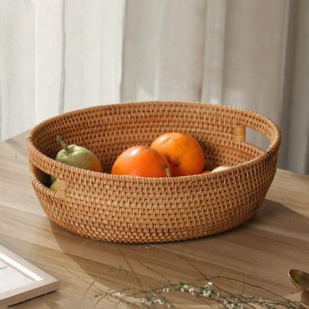 Oval Serving Tray Handwoven Rattan Built-In Handles - Image 2