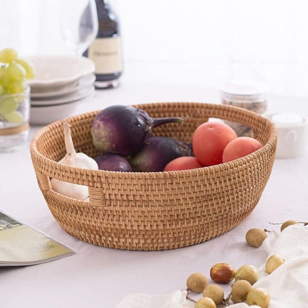 Oval Serving Tray Handwoven Rattan Built-In Handles - Image 4