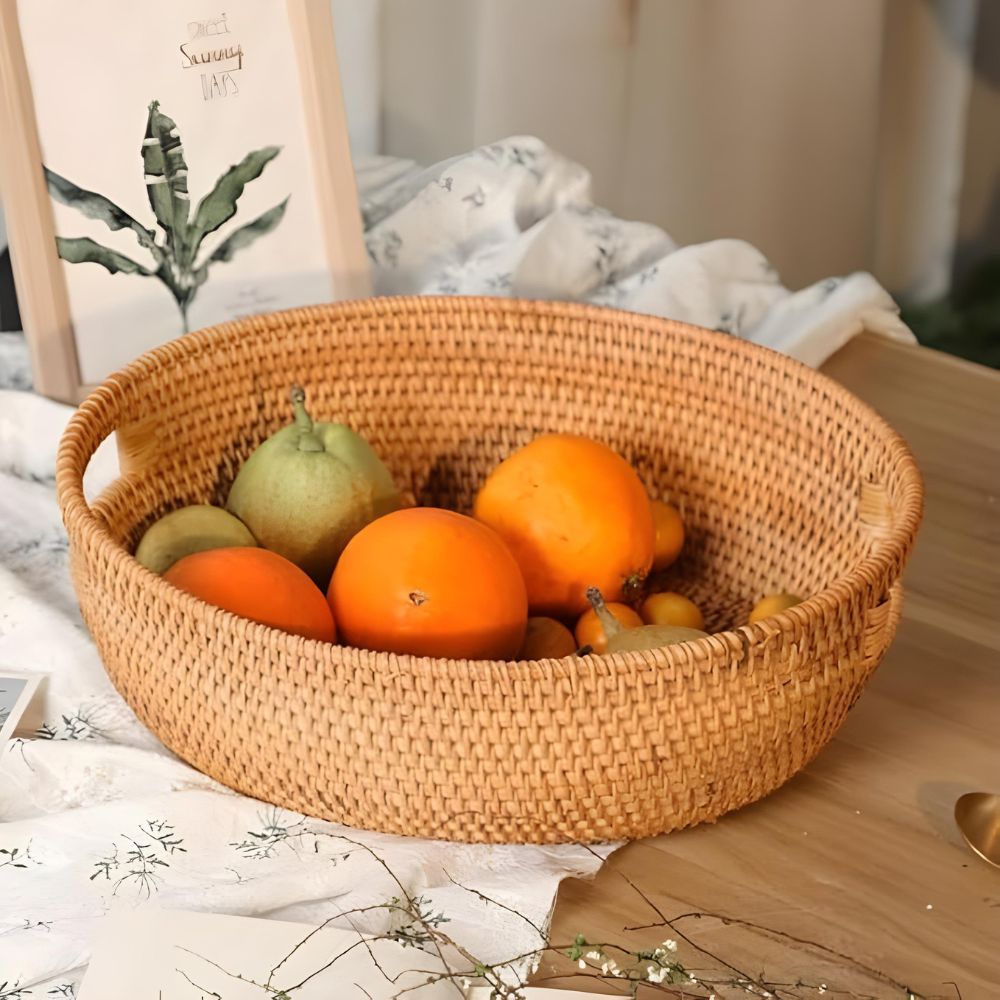 Oval Serving Tray Handwoven Rattan Built-In Handles - Image 5