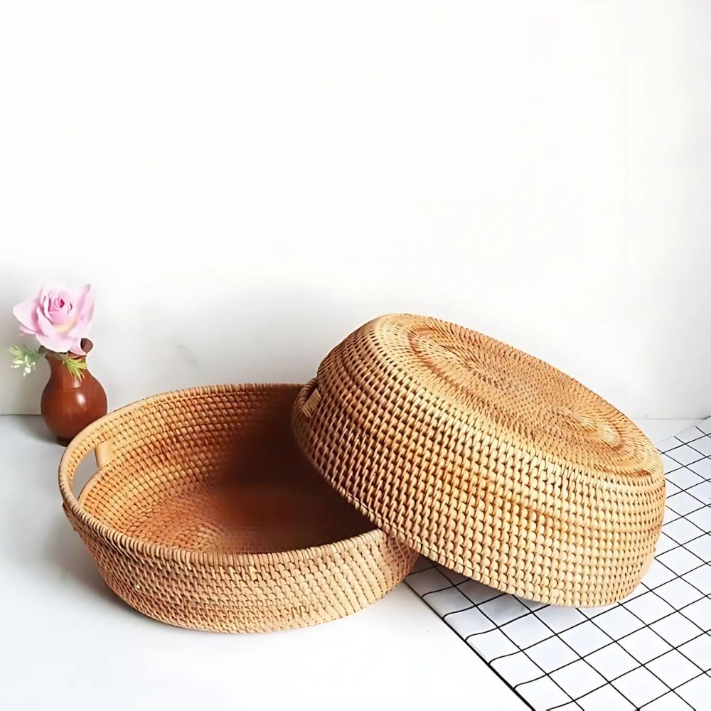 Oval Serving Tray Handwoven Rattan Built-In Handles - Image 6