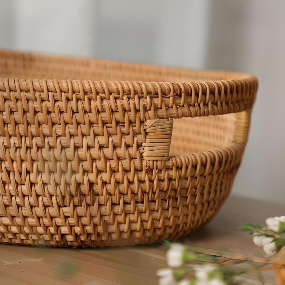 Oval Serving Tray Handwoven Rattan Built-In Handles - Image 8