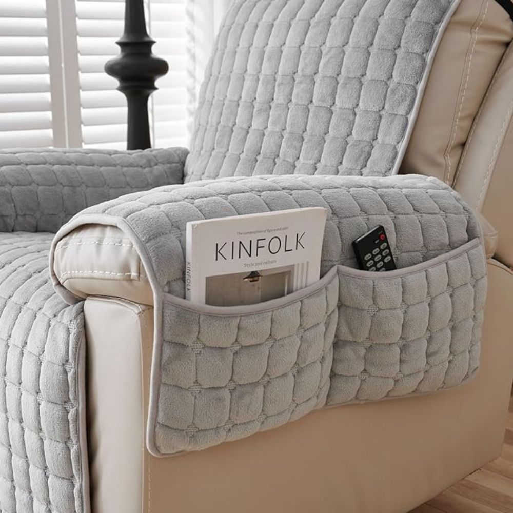 Recliner Cover Quilted Microfiber Non-Slip Side Pocket - Image 6