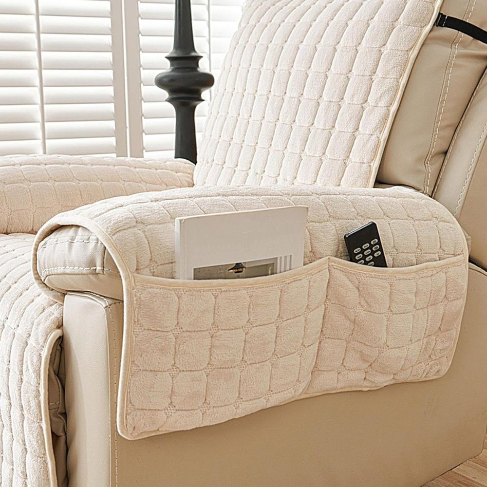 Recliner Cover Quilted Microfiber Non-Slip Side Pocket - Image 7