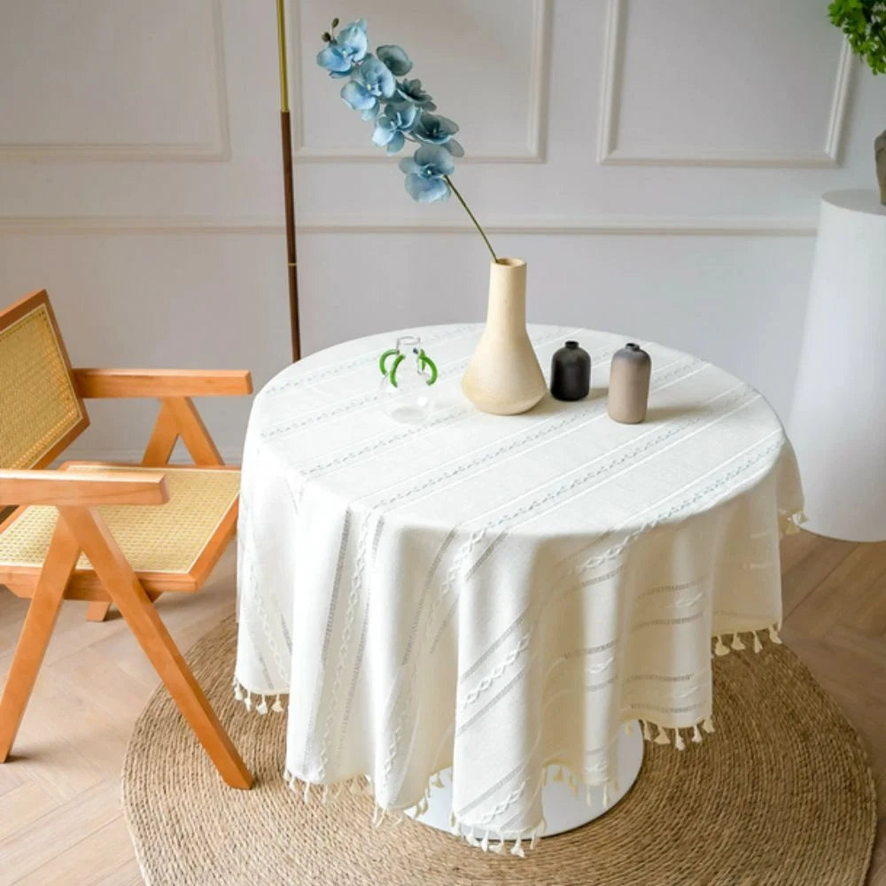 Round Tablecloth Leaf Embroidery Microfiber Machine Washable & Quick-Drying - Image 11