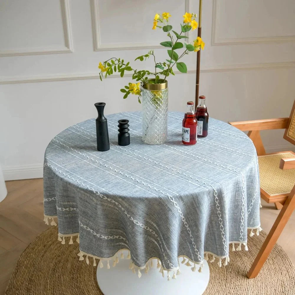 Round Tablecloth Leaf Embroidery Microfiber Machine Washable & Quick-Drying - Image 3