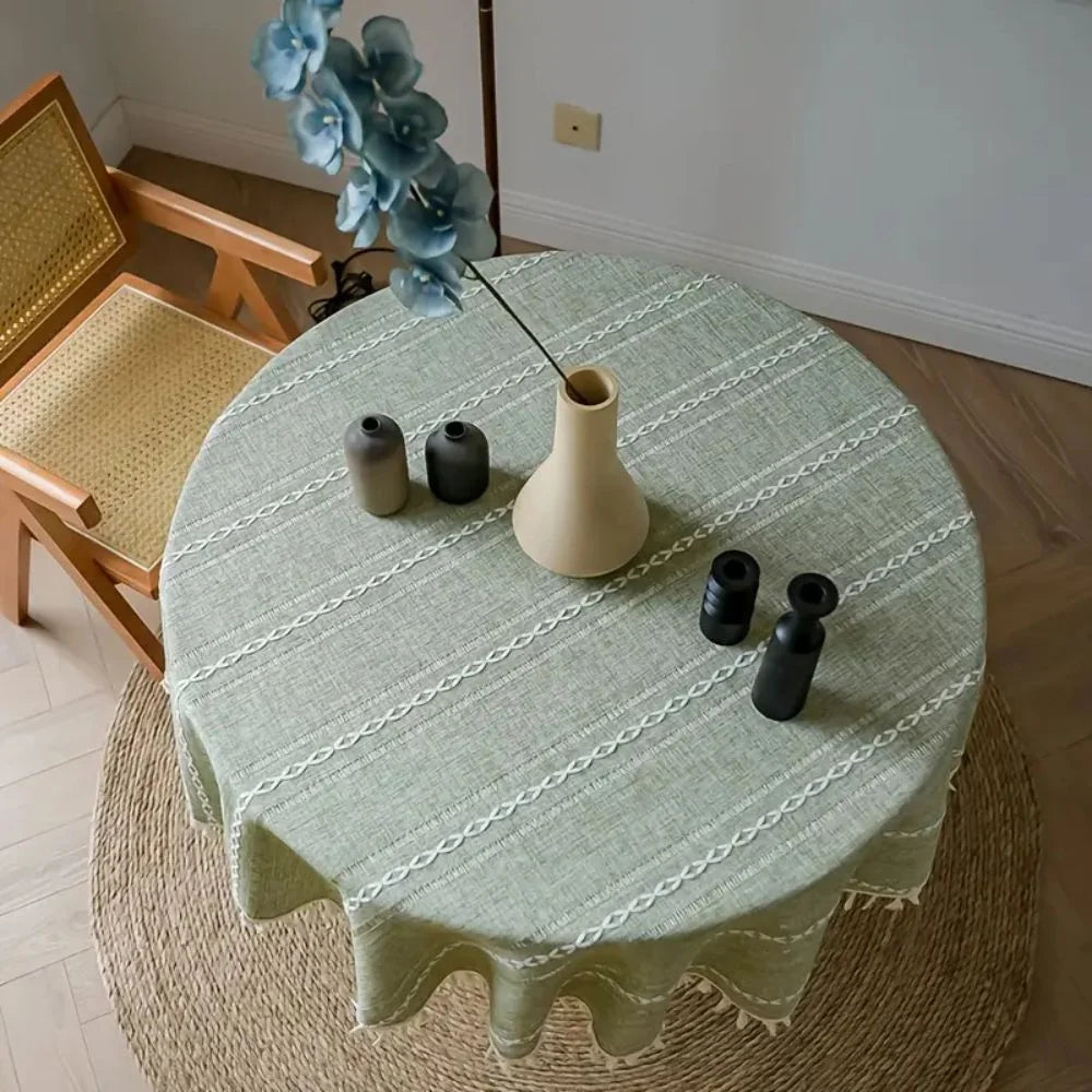 Round Tablecloth Leaf Embroidery Microfiber Machine Washable & Quick-Drying - Image 6